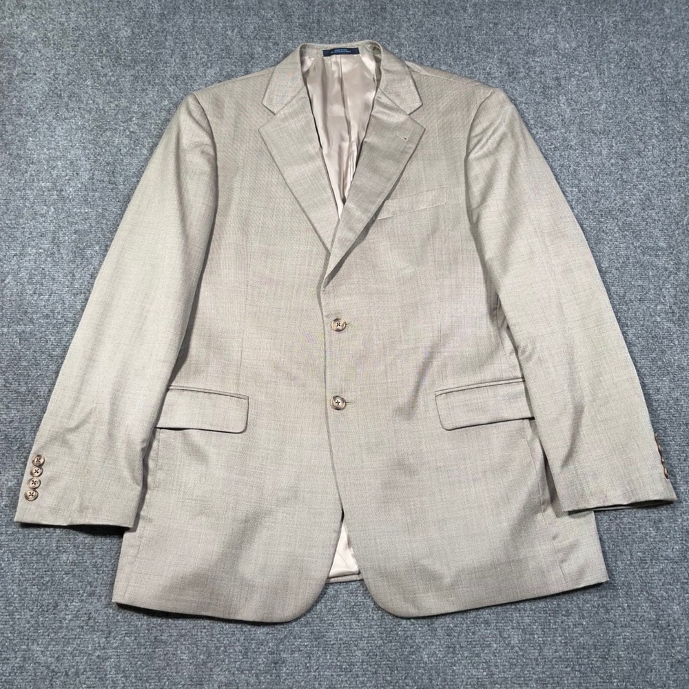 Joseph Abboud Wool Silk Blazer‎ Sport Coat Mens 44L Two Button Birdseye Tan